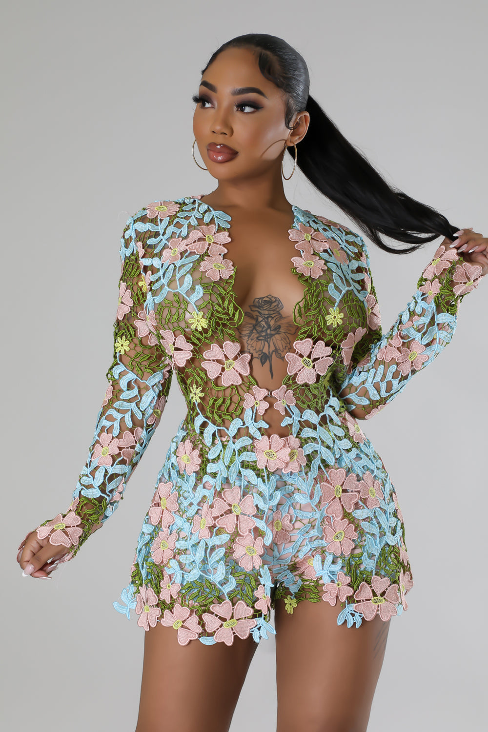 3D Flower Petals Crochet Shorts & Blazer Set