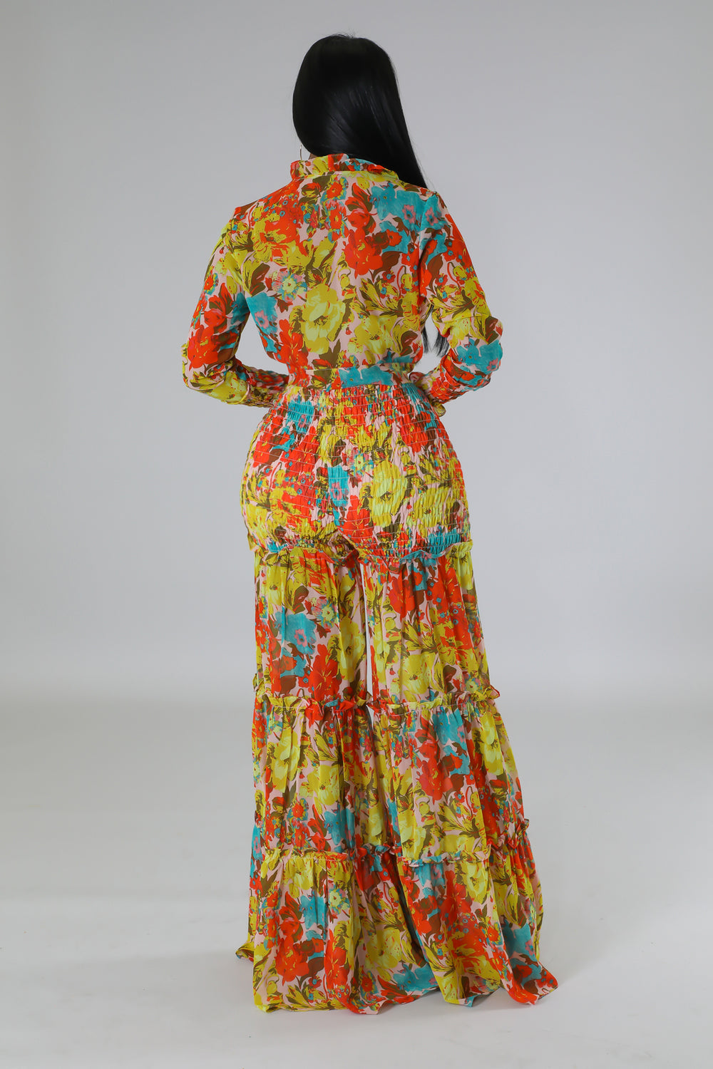 Multi Yellow Vacation Ruffled Pants Set