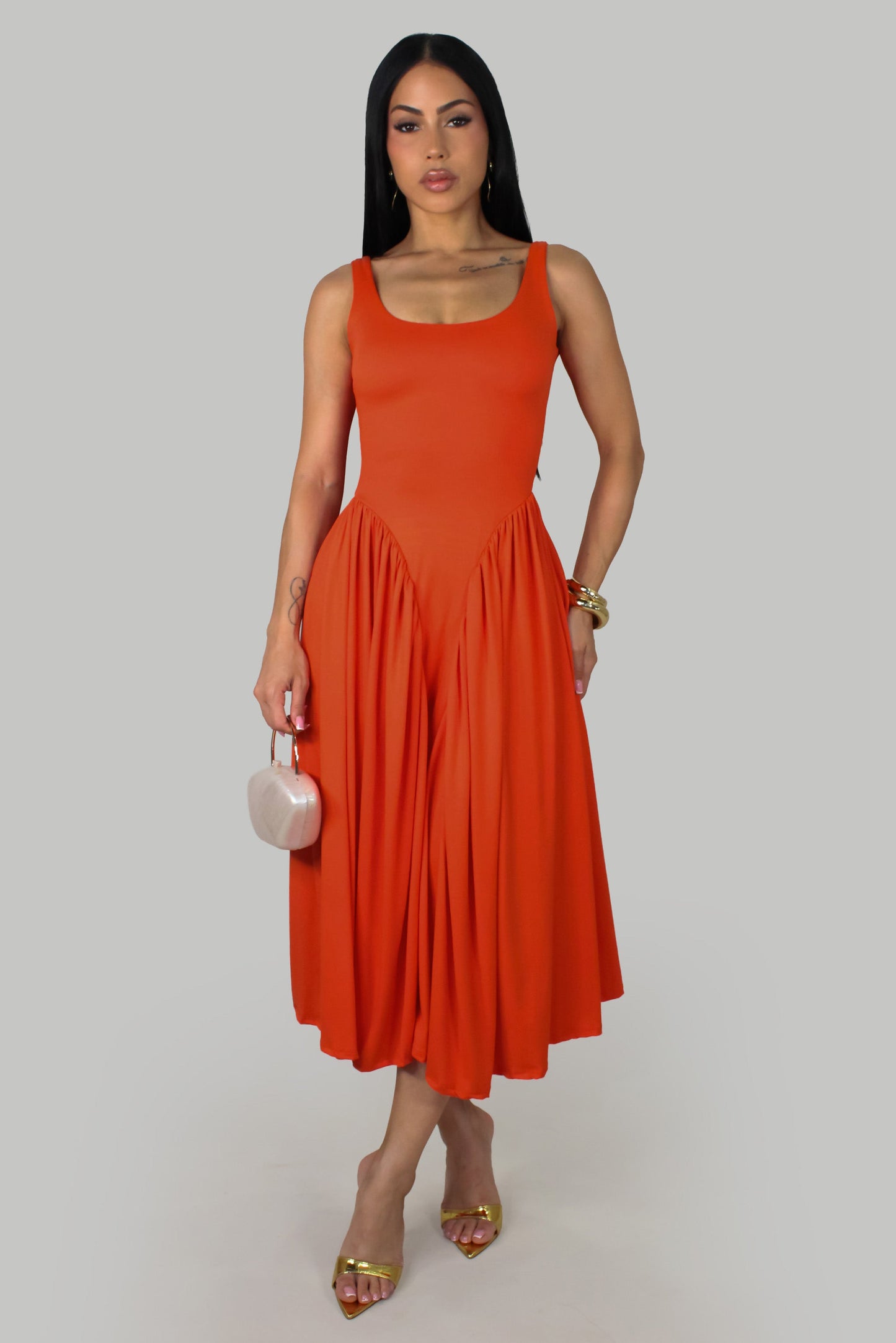 Willow Breeze Midi Dress- Orange