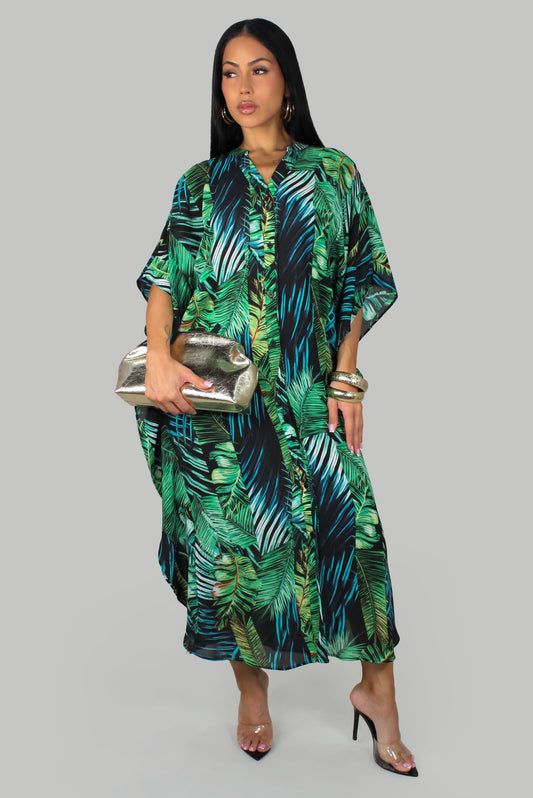 Vacation Palms Immerse Dress- Green/Multi