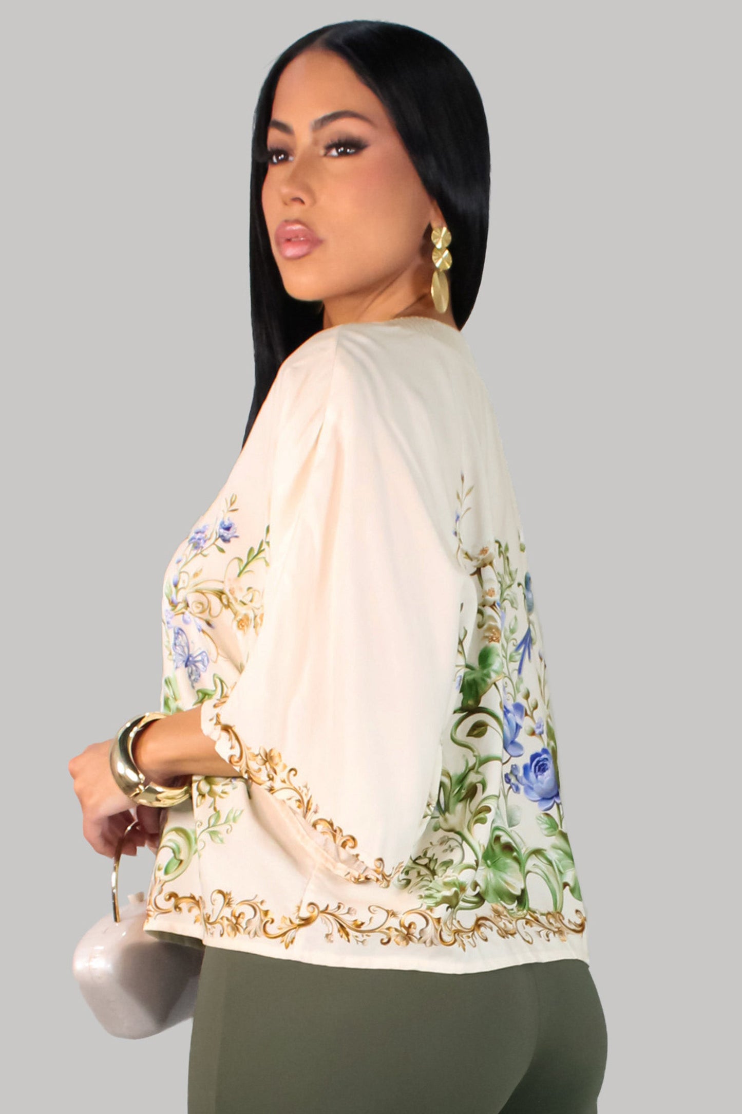 Garden Top- Cream/Blue