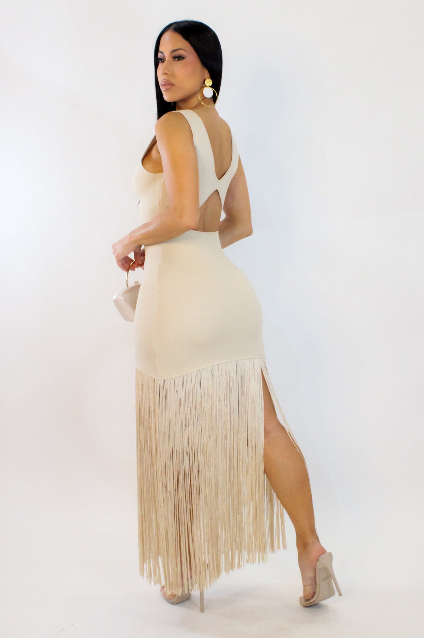 Tassel Bottom Midi Dress- Cream