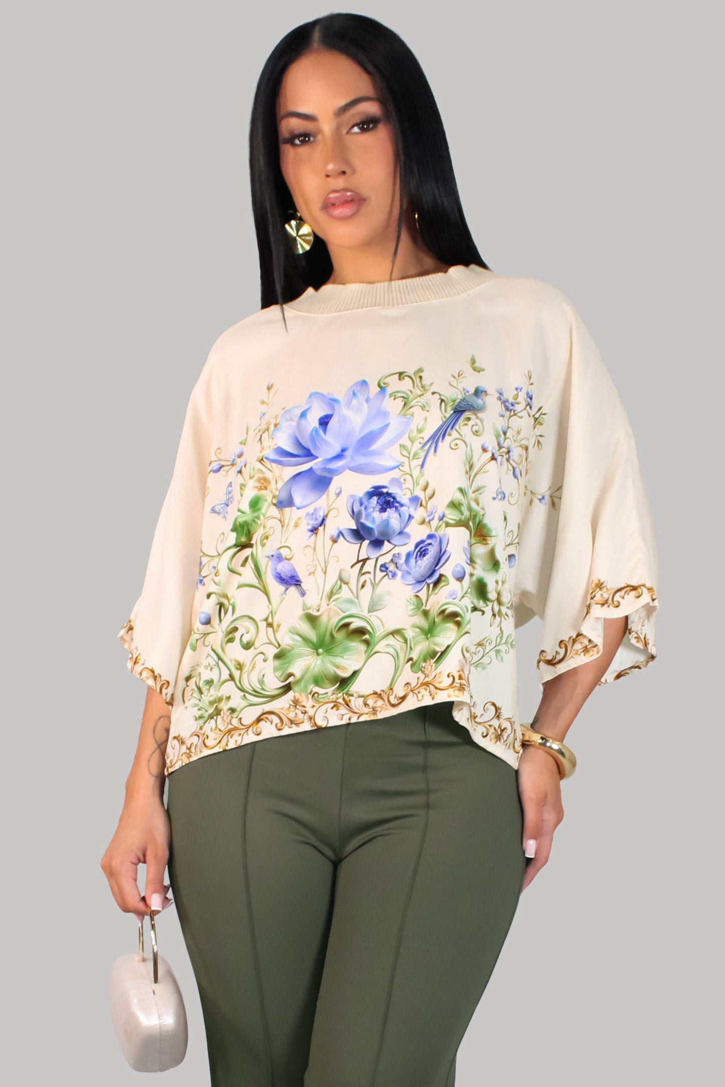 Garden Top- Cream/Blue