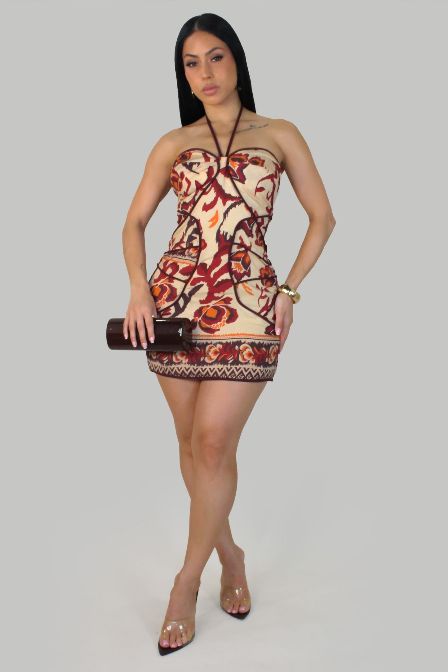 Eccentric Mini Halter Dress- Red/Multi