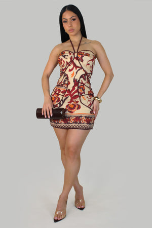 Eccentric Mini Halter Dress- Red/Multi