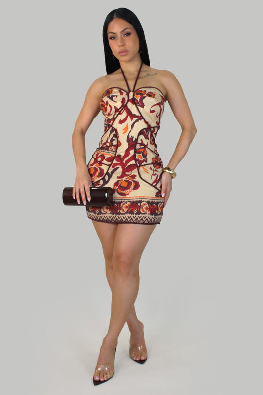 Eccentric Mini Halter Dress- Red/Multi