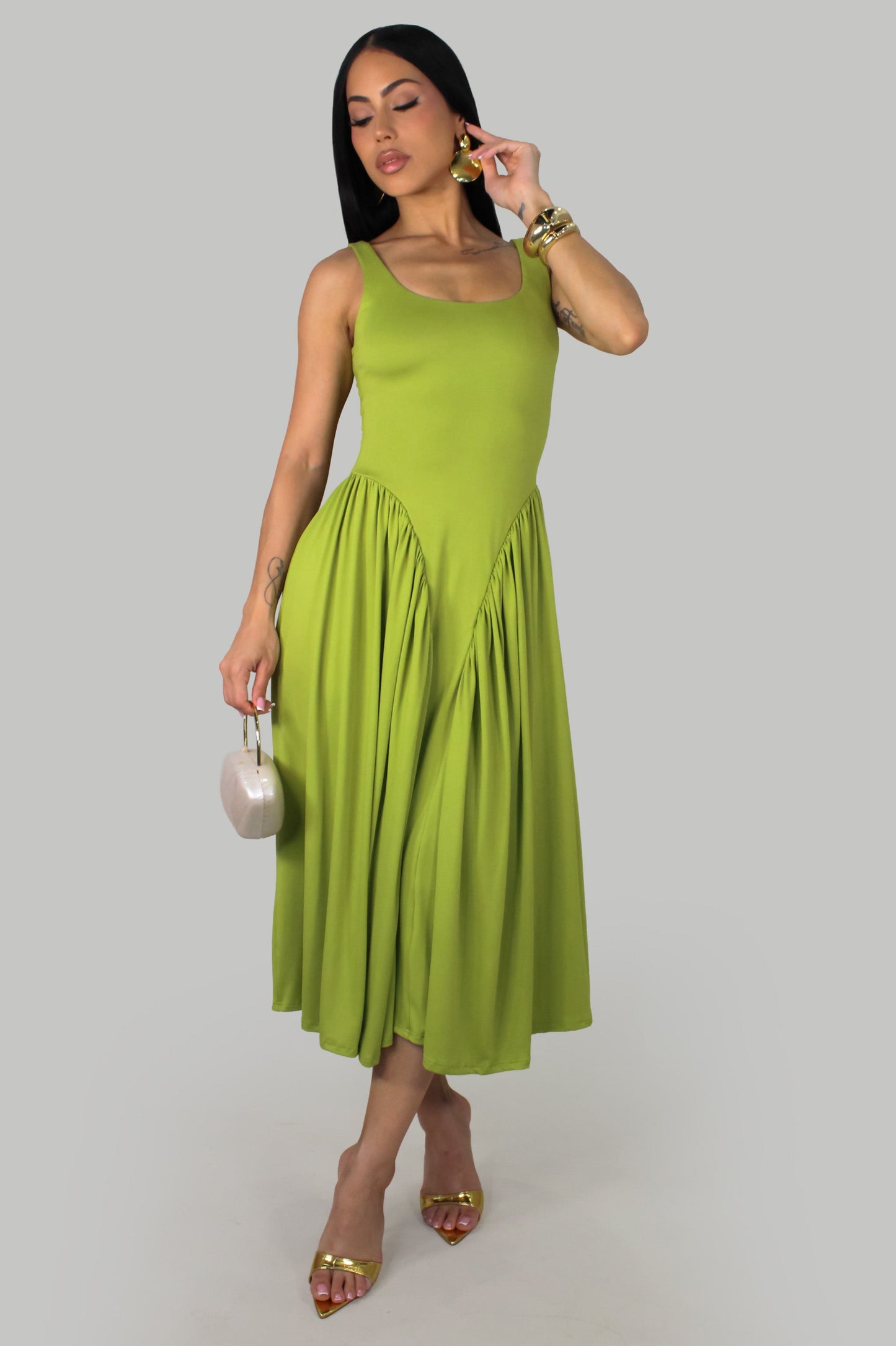 Willow Breeze Midi Dress- Green
