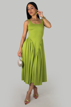 Willow Breeze Midi Dress- Green