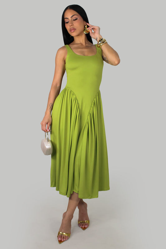 Willow Breeze Midi Dress- Green