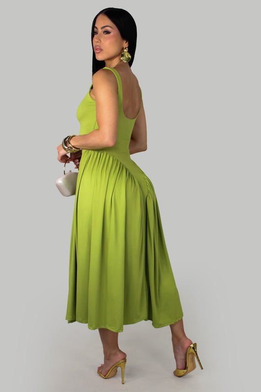 Willow Breeze Midi Dress- Green
