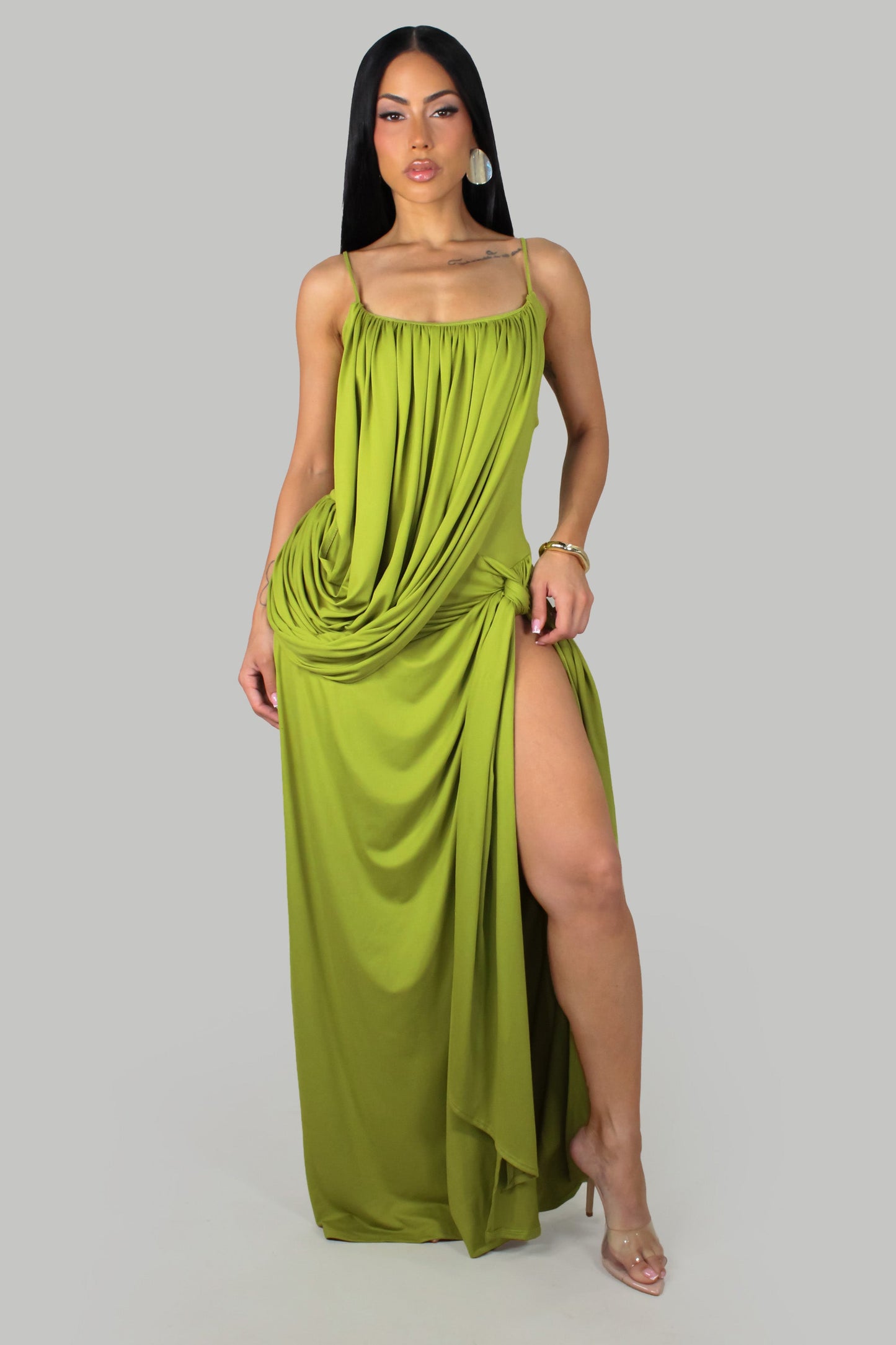 Versona Sexy Slit Maxi Dress- Green
