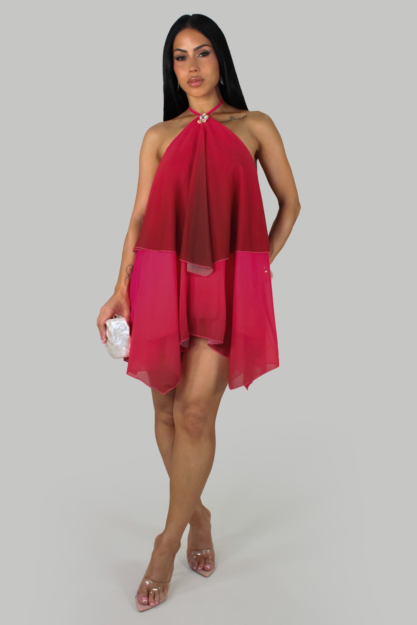 Fire Halter Chiffon Mini Dress