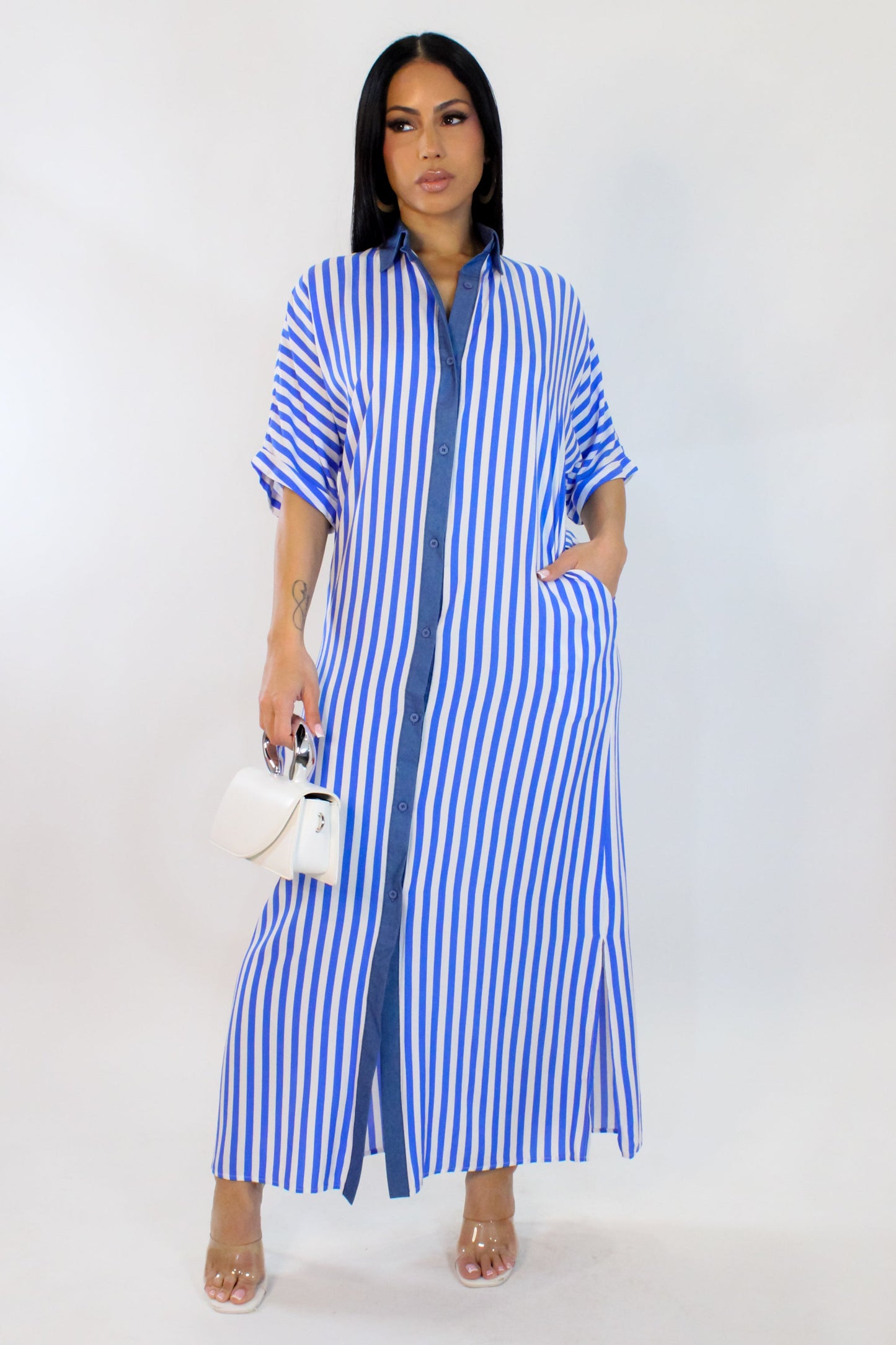 Relaxed Striped Midi Dress- Blue