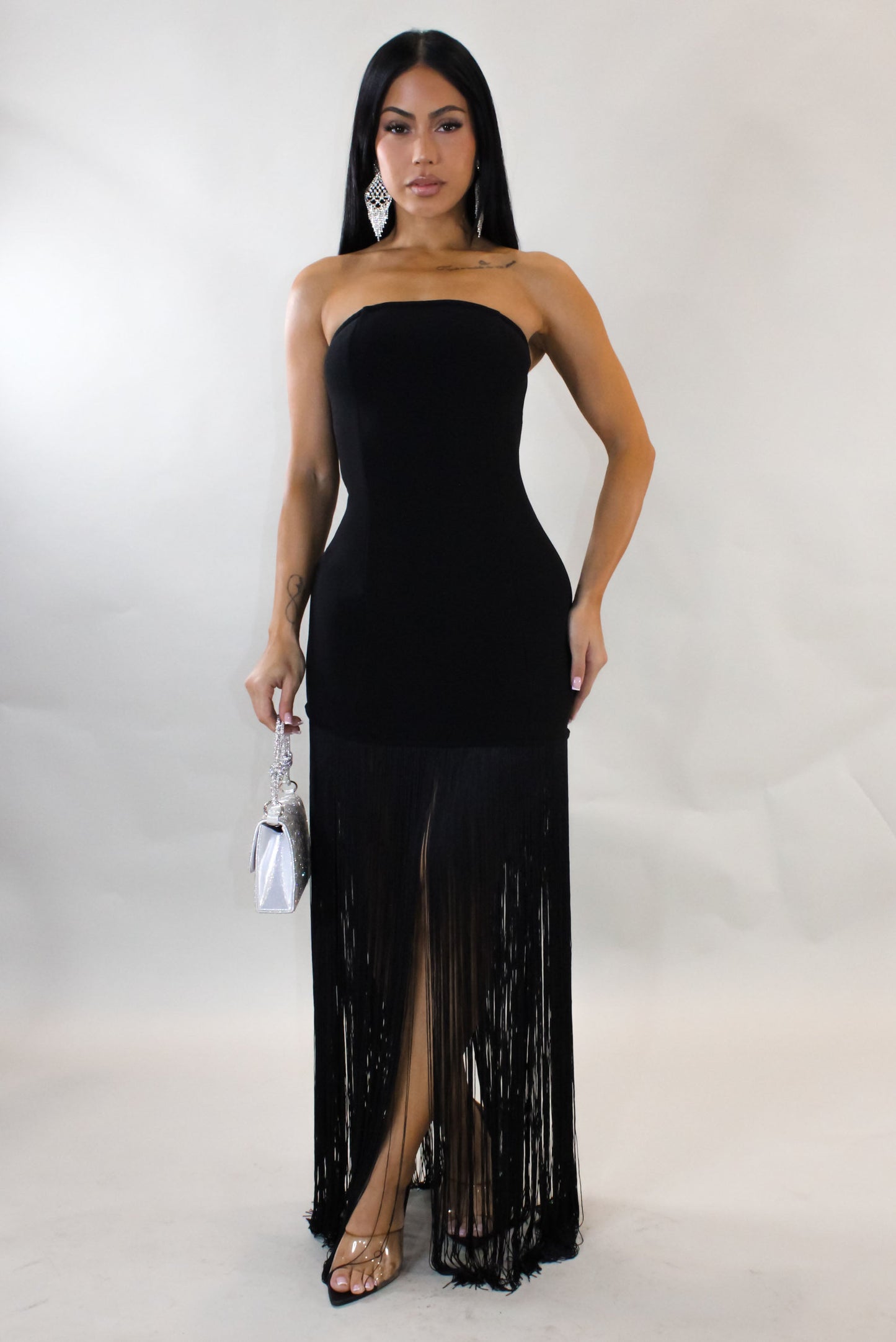 Uncommon Nights Tassle Maxi Dress-Black