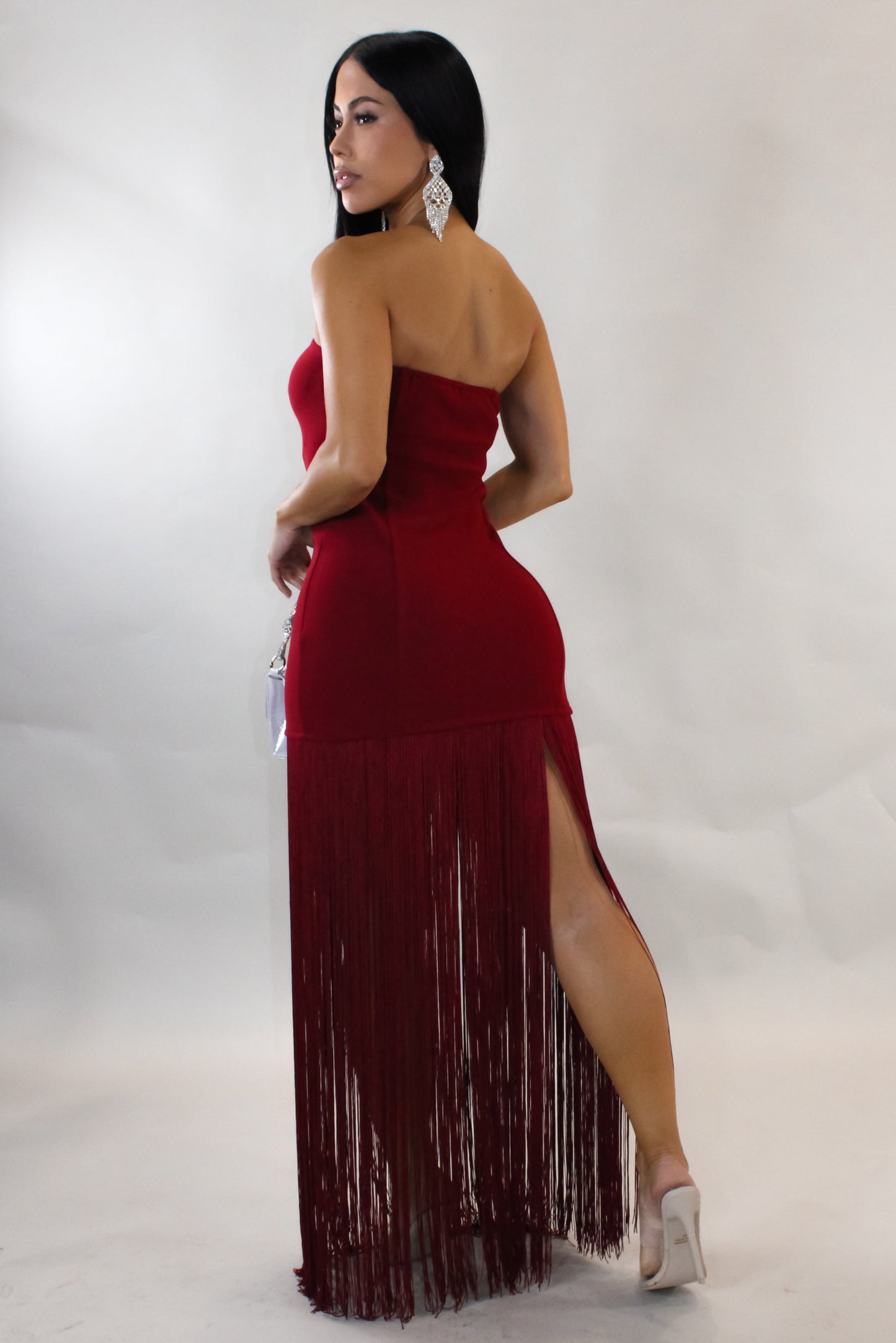 Uncommon Nights Tassle Maxi Dress-Burgundy