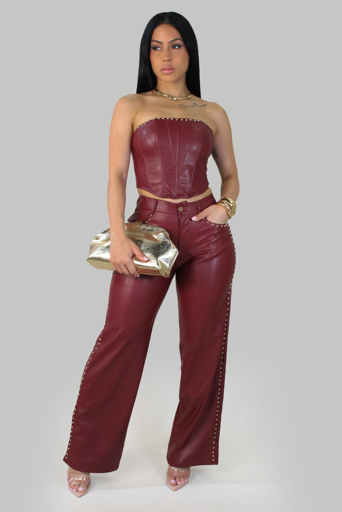 Bordeaux Luxe Pants Set- Burgundy