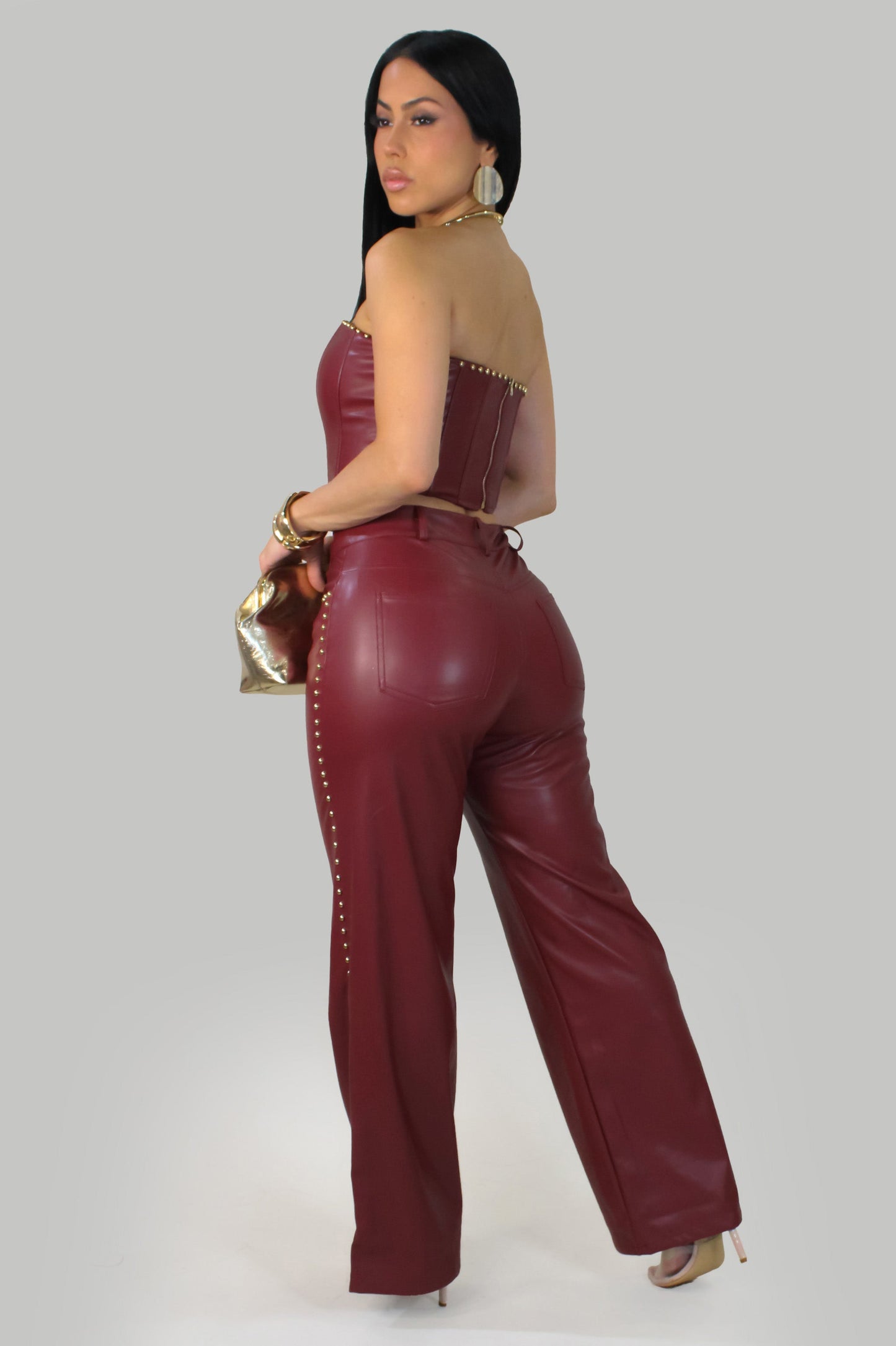 Bordeaux Luxe Pants Set- Burgundy