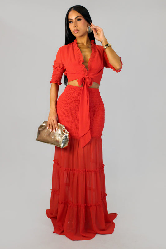 Lily on Vacation Resort Wear Skirt Set (2 Way-Wear)- Red