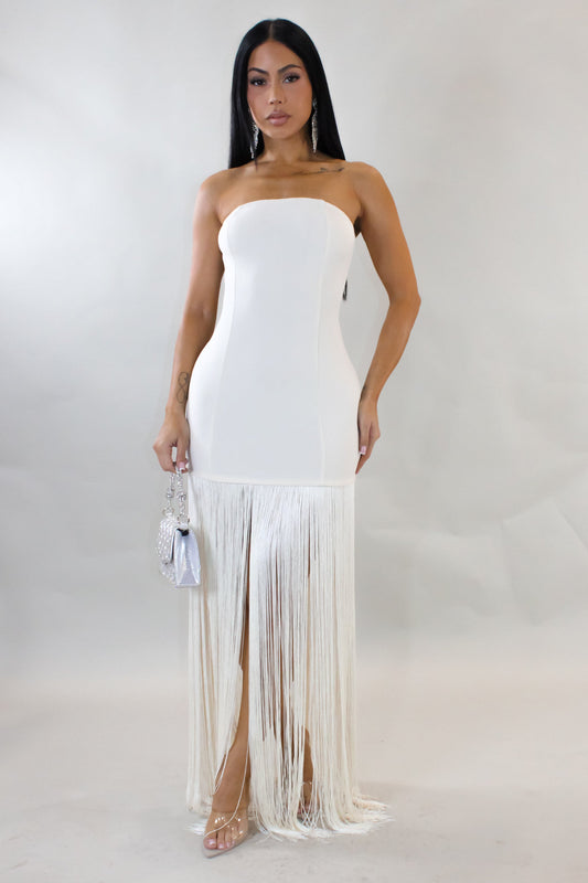 Uncommon Nights Tassle Maxi Dress-White