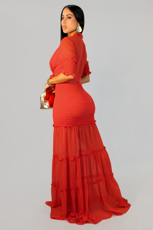 Lily on Vacation Resort Wear Skirt Set (2 Way-Wear)- Red