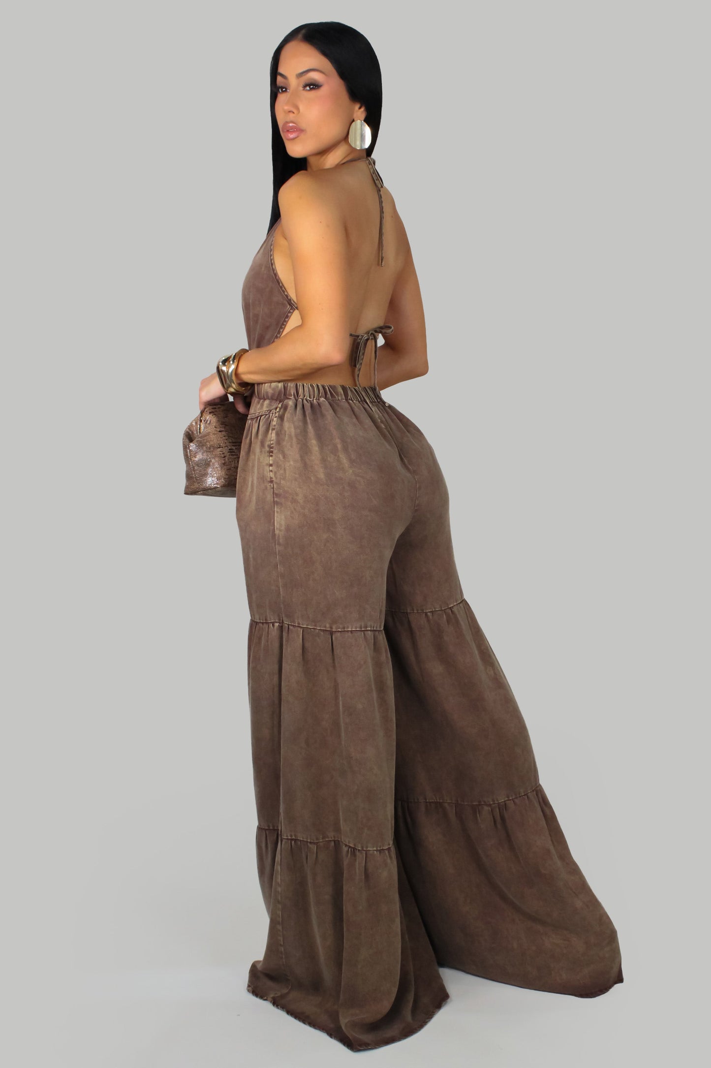 On My Terms Jumpsuit- Brown
