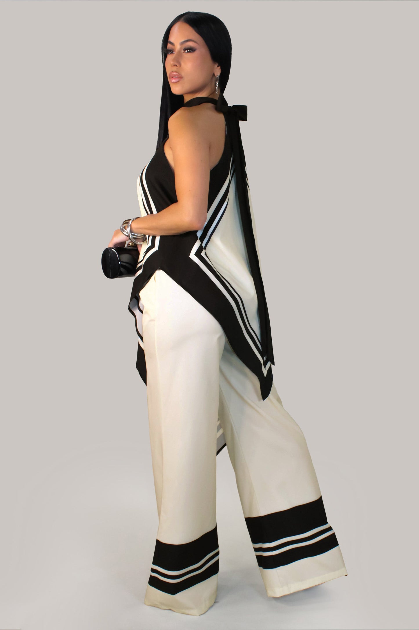 Noir Belle Pant Set- Black/Cream