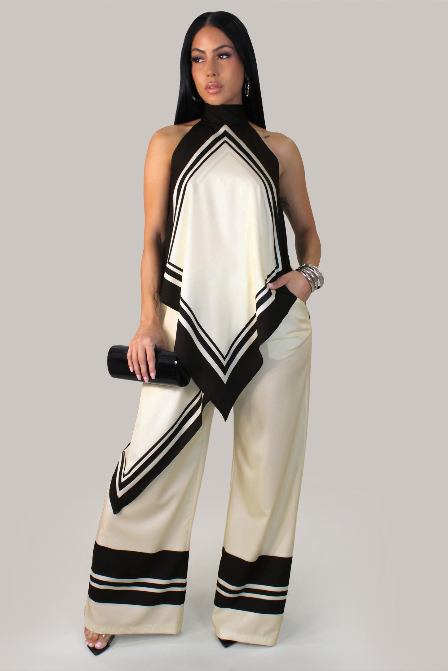 Noir Belle Pant Set- Black/Cream