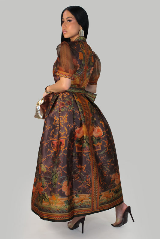 Vestido longo Autumn Relic - Ferrugem/Multicolorido