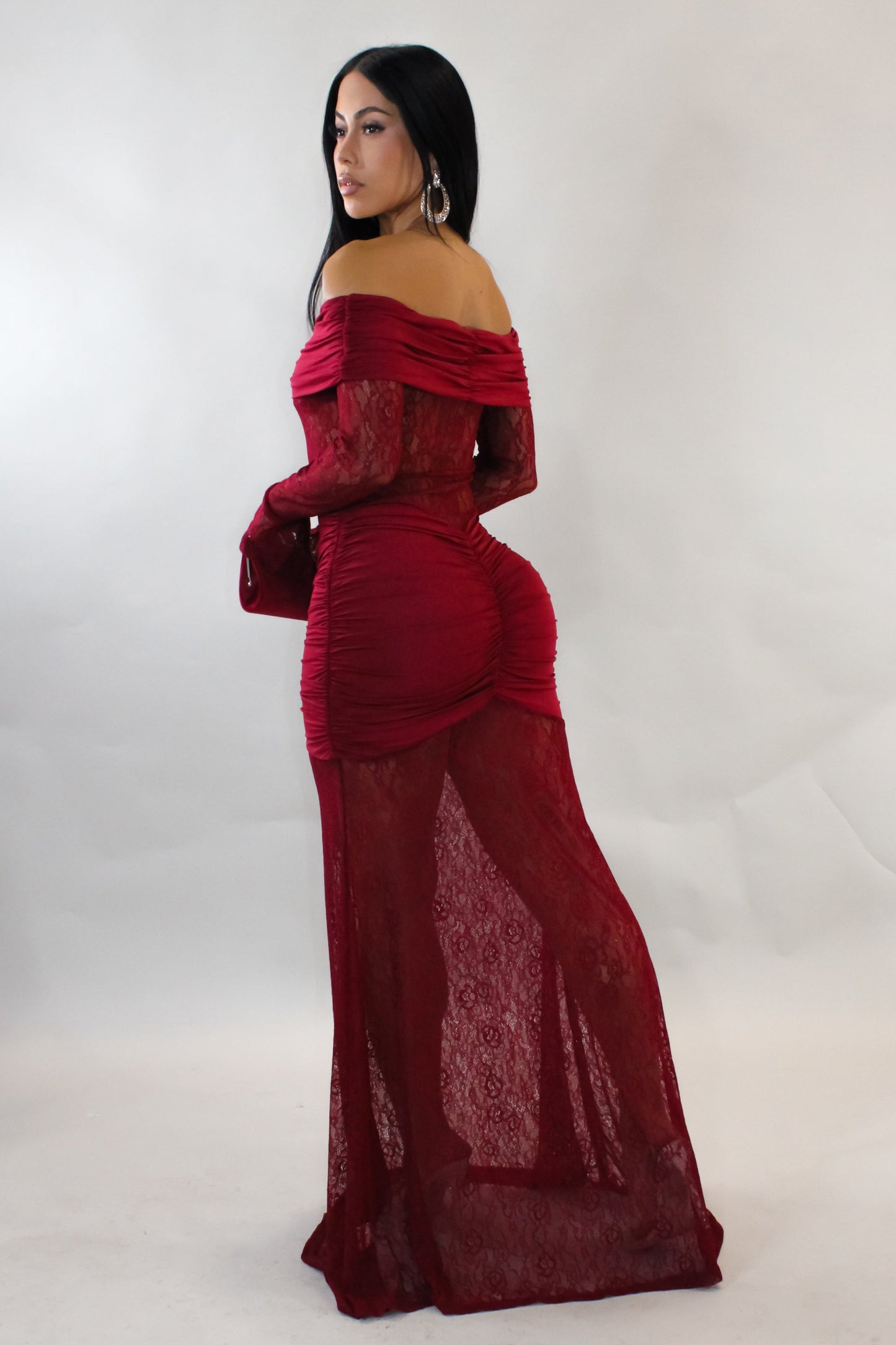 Covered in Lace Maxi Dress- Red