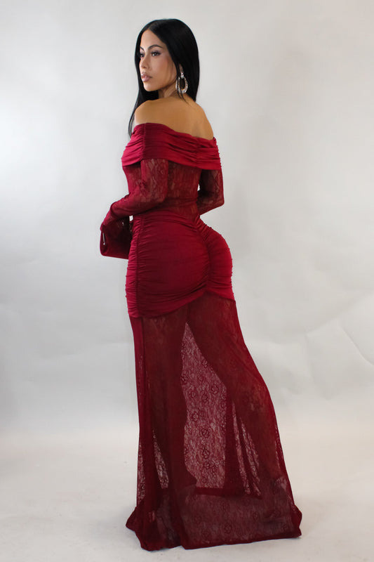 Covered in Lace Maxi Dress- Red