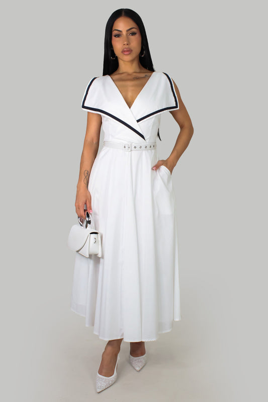 Classic Voyage Pocketed Dress- White