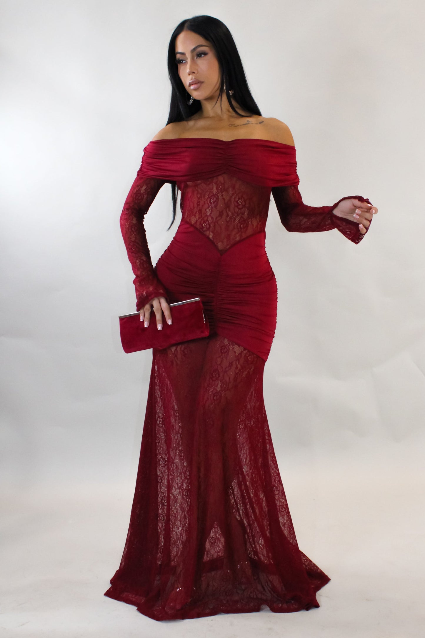 Covered in Lace Maxi Dress- Red