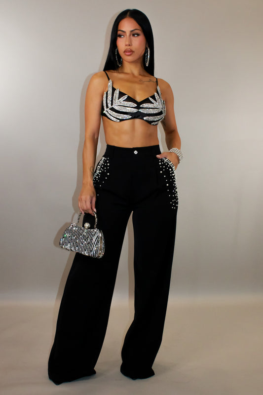 Pearl Stitched Pants- Black
