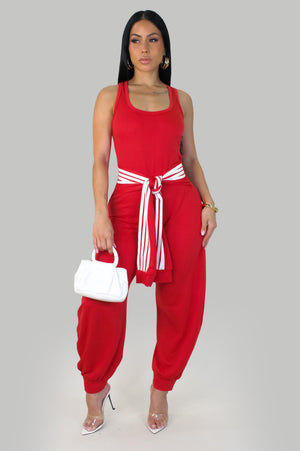 Cherry Pop Jumpsuit- Red/White