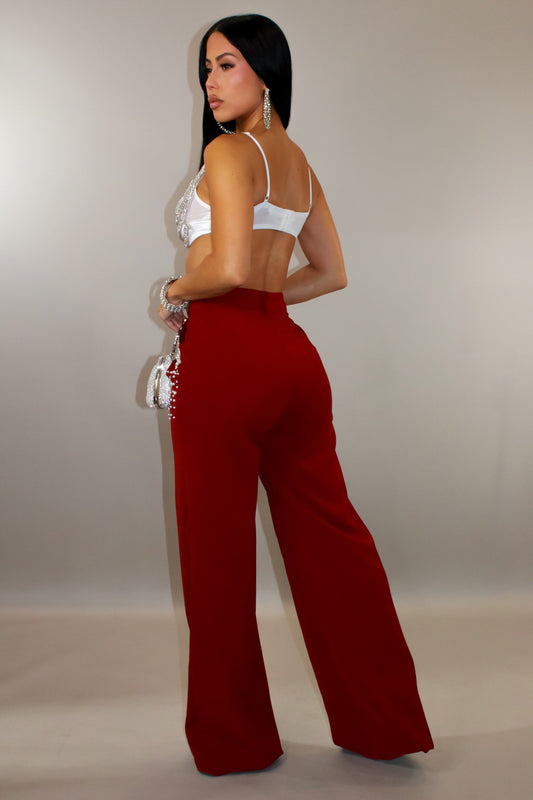 Pearl Stitched Pants- Red
