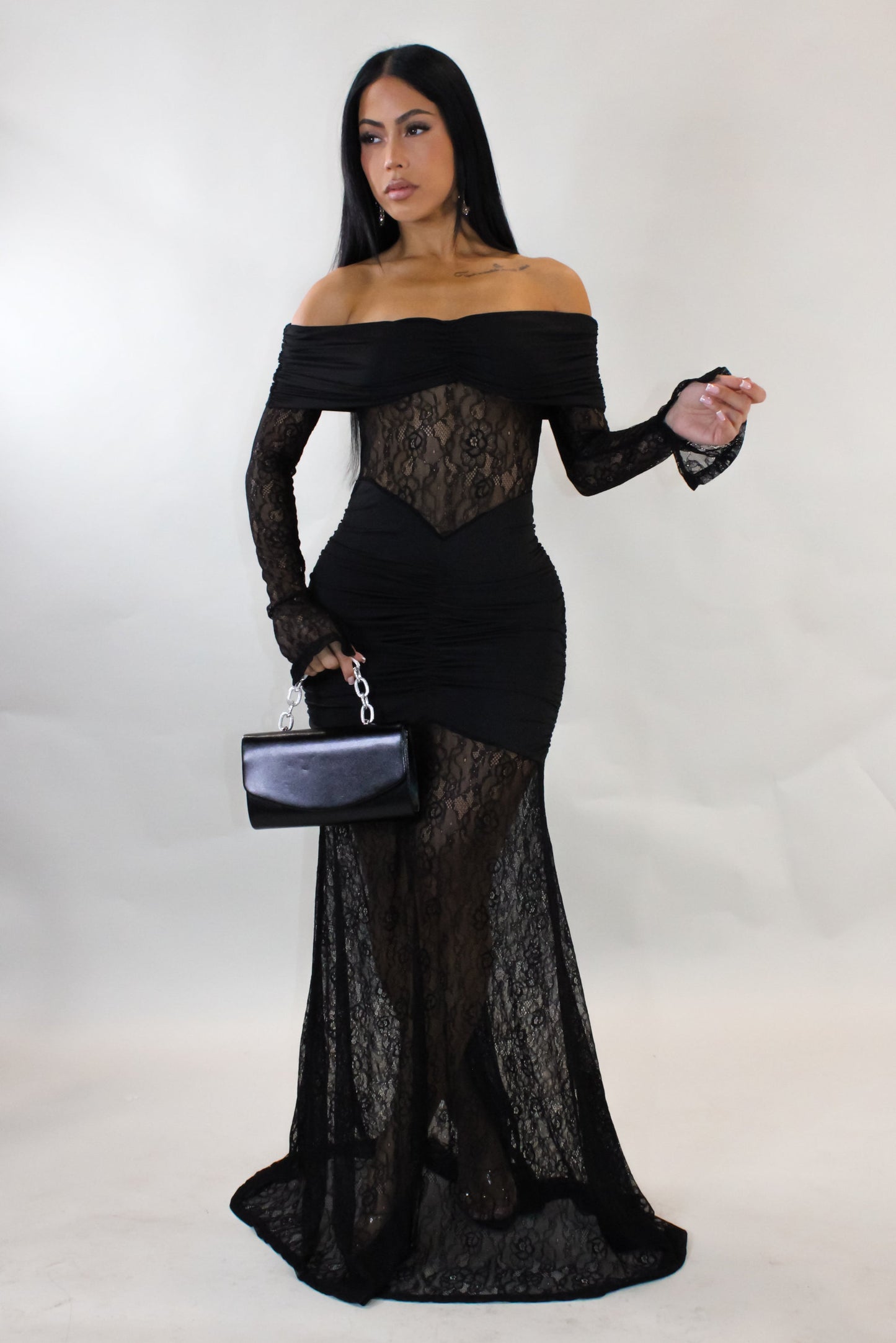 Covered in Lace Maxi Dress- Black