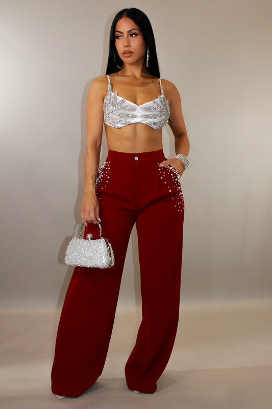 Pearl Stitched Pants- Red