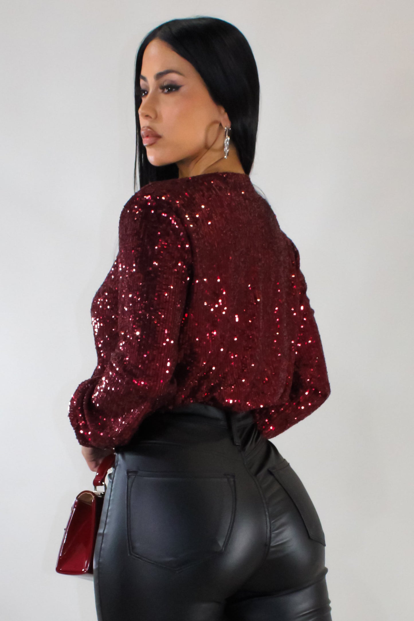 Sequin Zipped Jacket- Burgundy