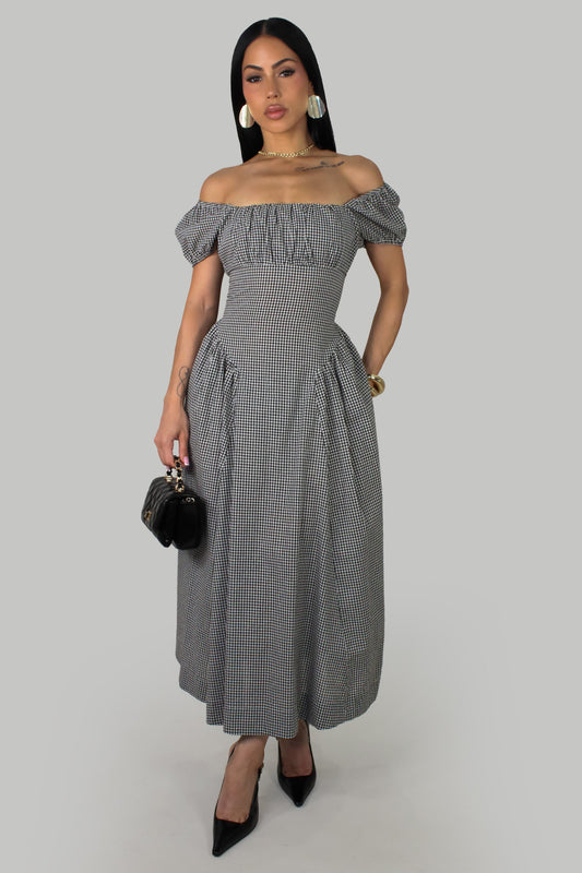 Gingham Midi Dress- Black/White