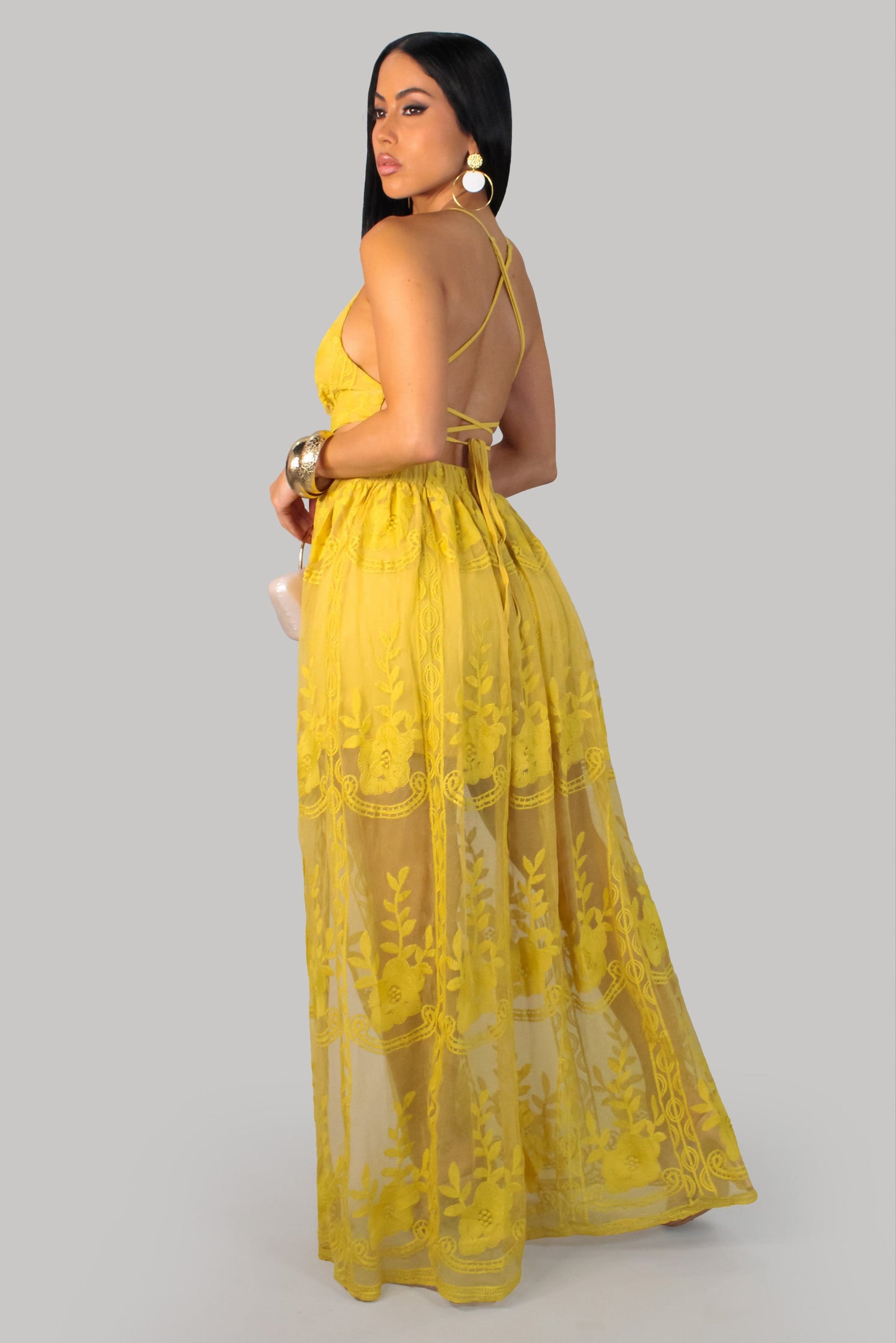 Garden Afternoon Embroidered Dress- Yellow