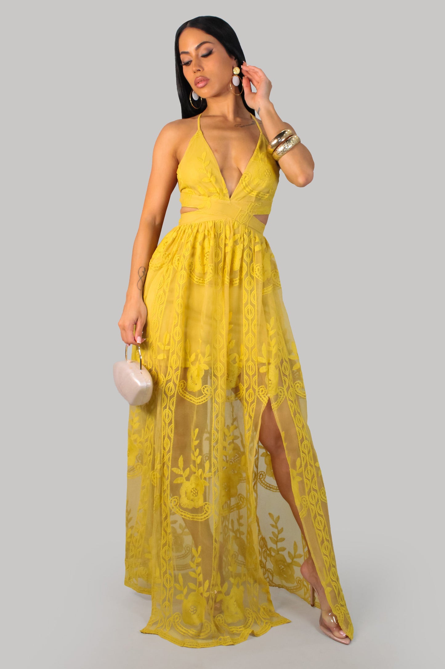 Garden Afternoon Embroidered Dress- Yellow