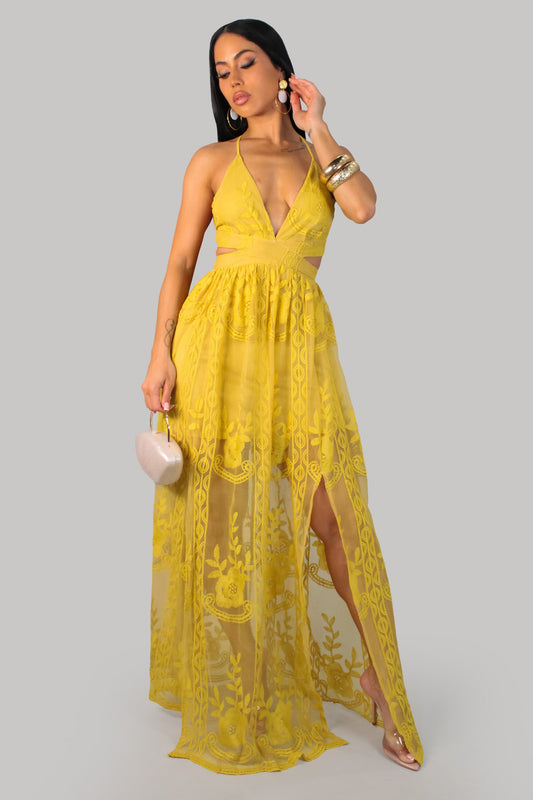 Garden Afternoon Embroidered Dress- Yellow