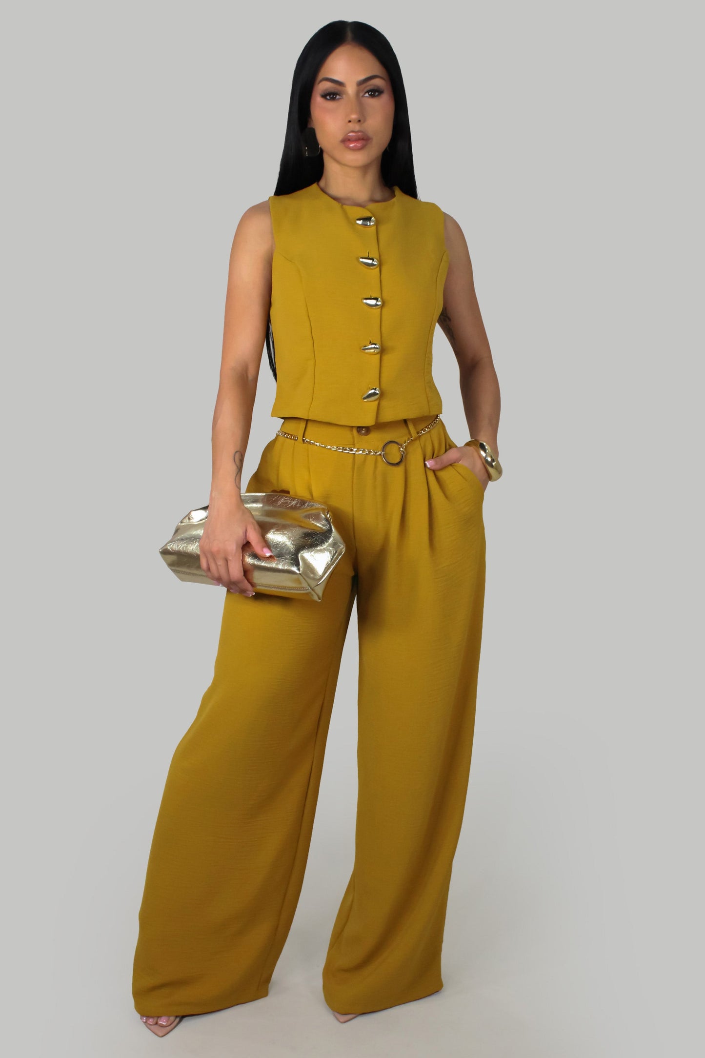Exudes Elegance Pants Set- Mustard