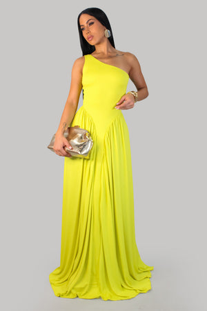 Lime One Shoulder Maxi Dress