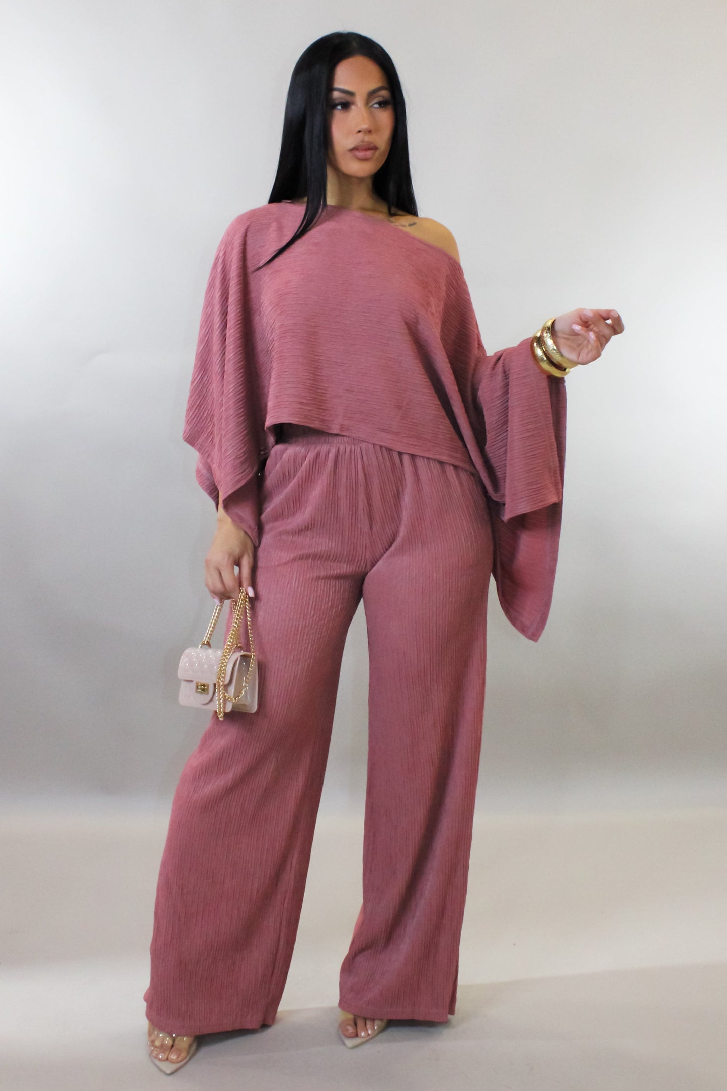 Vacation Resort Comfy Pants Set- Rose