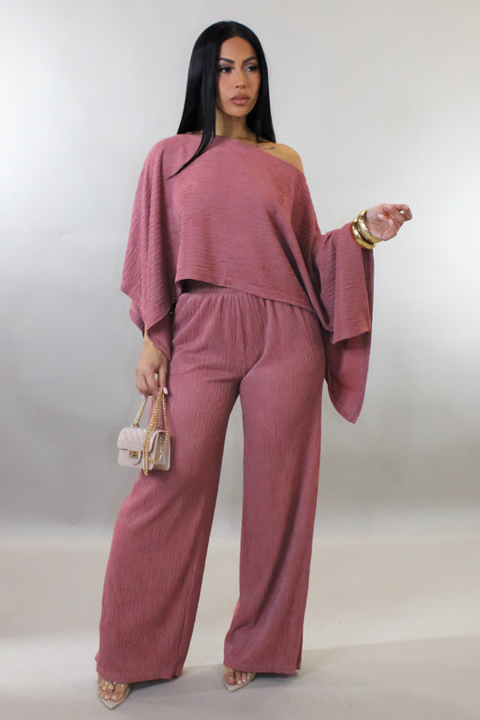 Vacation Resort Comfy Pants Set- Rose