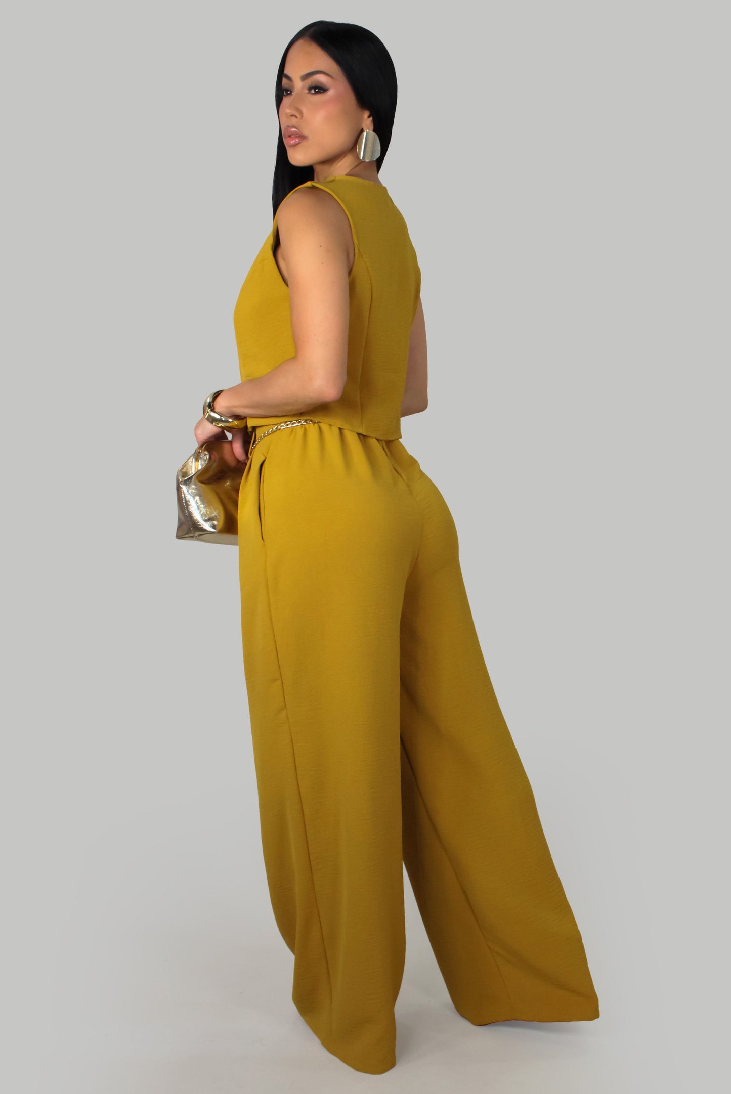 Exudes Elegance Pants Set- Mustard