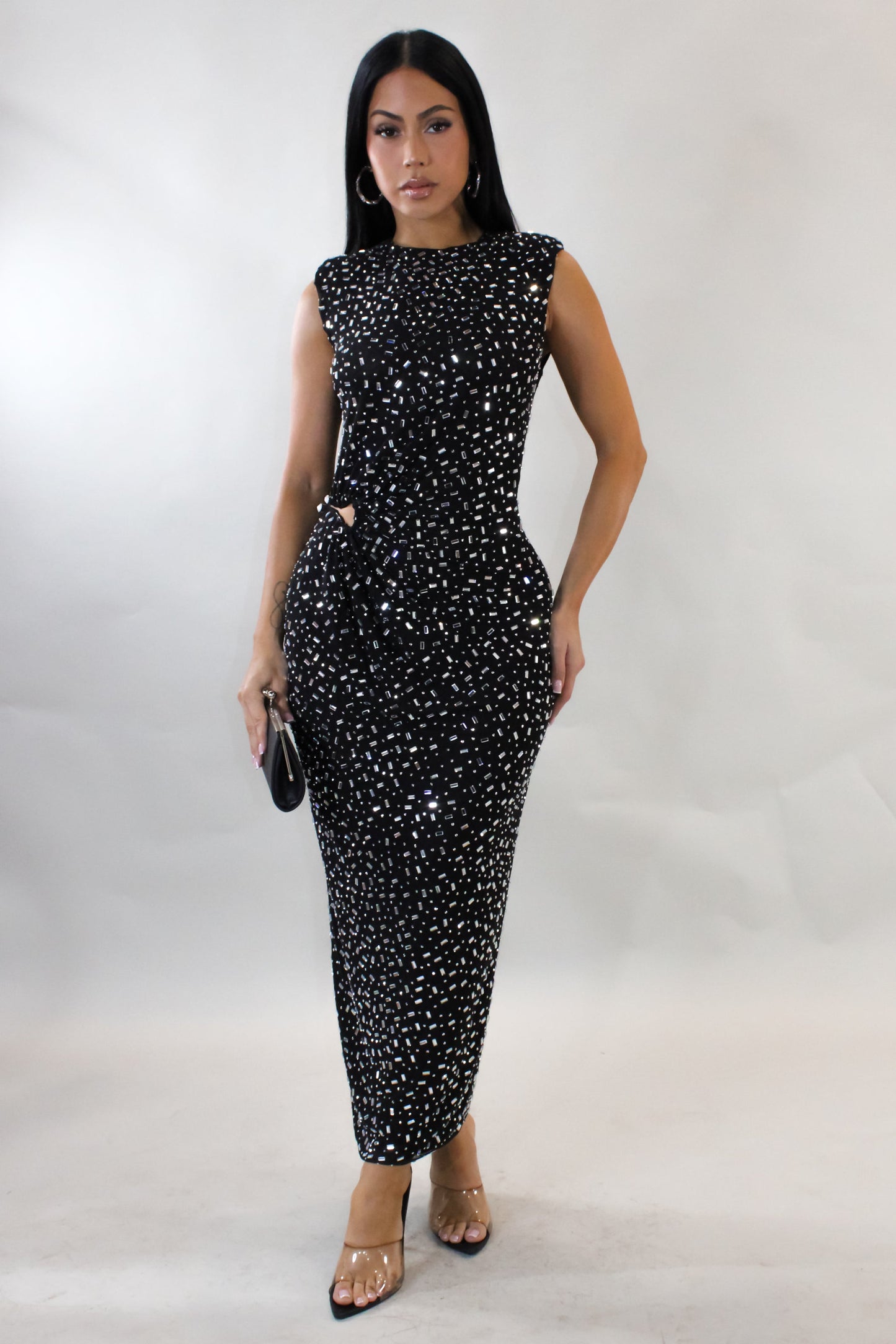 Out Shining Midi Dress- Black