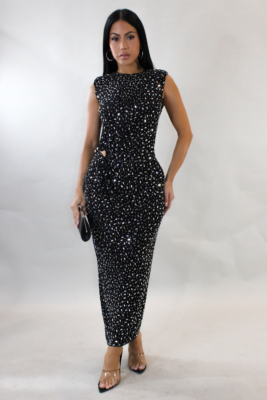 Out Shining Midi Dress- Black