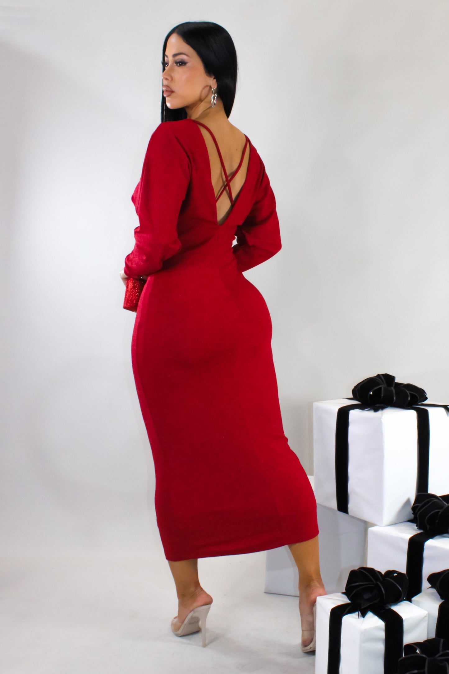 In a New Light Midi Dress- Red